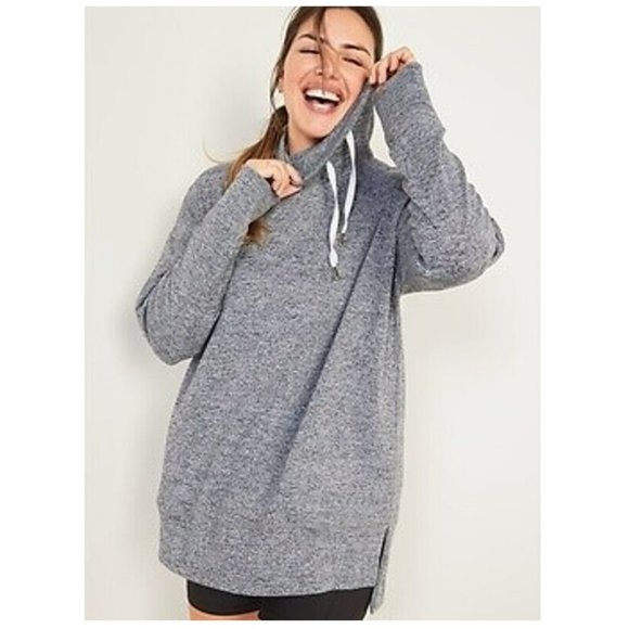 Old Navy Sweaters - Old Navy Cowl-Neck Mélange Tunic Sweater Womens Large Marble Gray Pockets